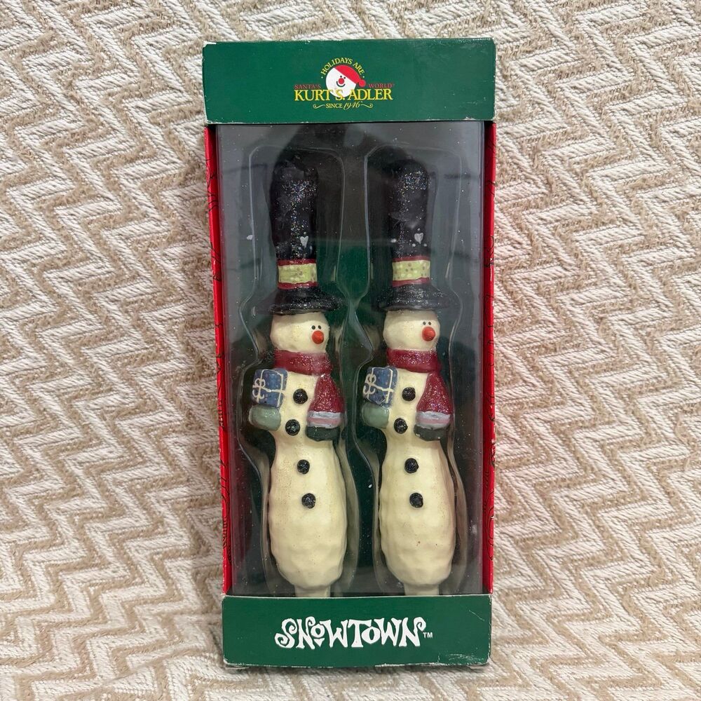 Vintage Kurt S. Adler Snowtown Snowman Christmas Candles Set of 2 10”